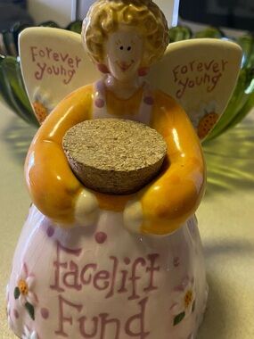 Ceramic Angel Coin Bank - Yellow and Pink Facelift Fund